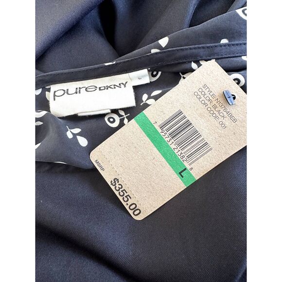 Pure DKNY Asymmetrical Black Silk Dress NWT Sleeveless Mixed Print size Large - Picture 3 of 11